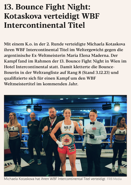 exxpress.at 13. Bounce Fight Night: Kotaskova verteidigt WBF Intercontinental Titel