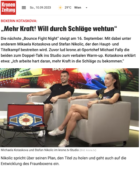 Krone.at: Boxerin Kotaskova: „Mehr Kraft! Will durch Schläge wehtun“