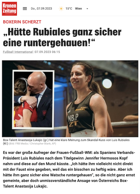 Krone.at: Boxerin scherzt „Hätte Rubiales ganz sicher eine runtergehauen!"