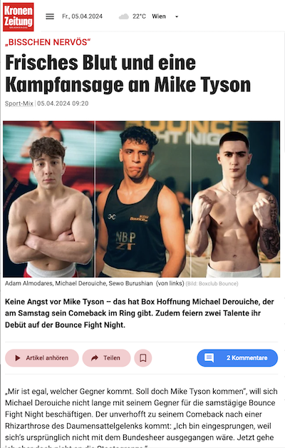 krone.at: Frisches Blut und eine Kampfansage an Mike Tyson
