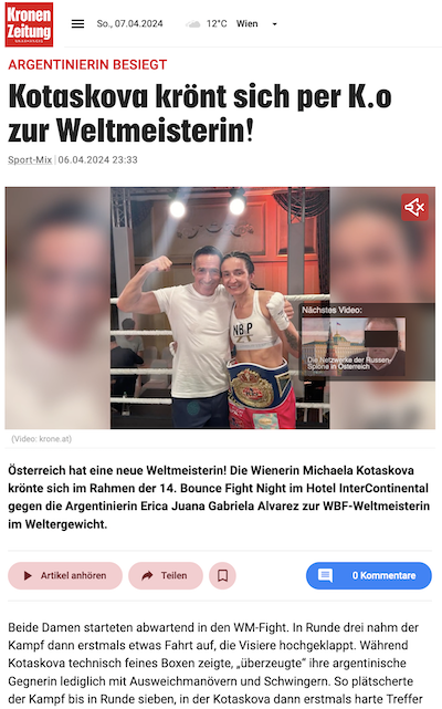 krone.at: Kotaskova krönt sich per K.o zur Weltmeisterin!