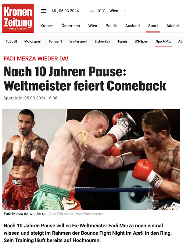 Krone.at: Nach 10 Jahren Pause: Weltmeister feiert Comeback