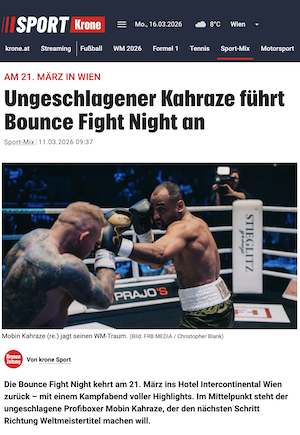 Krone.at: Ungeschlagener Kahraze führt Bounce Fight Night an