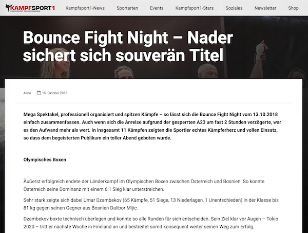 Kampfsport.at: Bounce Fight Night – Nader sichert sich souverän Titel