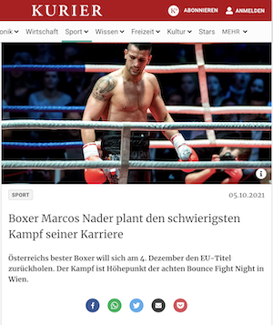 Kurier: Boxer Marcos Nader plant den schwierigsten Kampf seiner Karriere