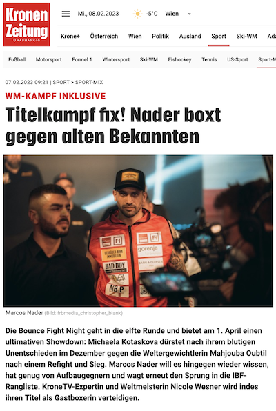 Krone.at: Titelkampf fix. Nader boxt gegen alten Bekannten.