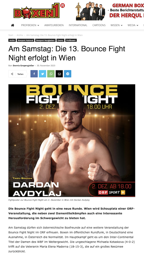 Boxen 1: Am Samstag: Die 13. Bounce Fight Night erfolgt in Wien