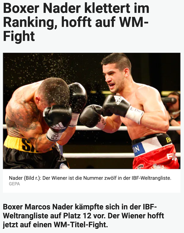 heute.at: Boxer Nader klettert im Ranking, hofft auf WM-Fight