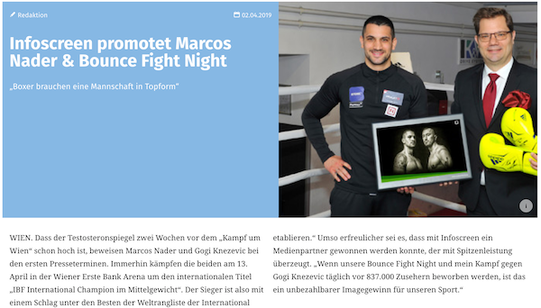 Infoscreen promotet Marcos Nader & Bounce Fight Night