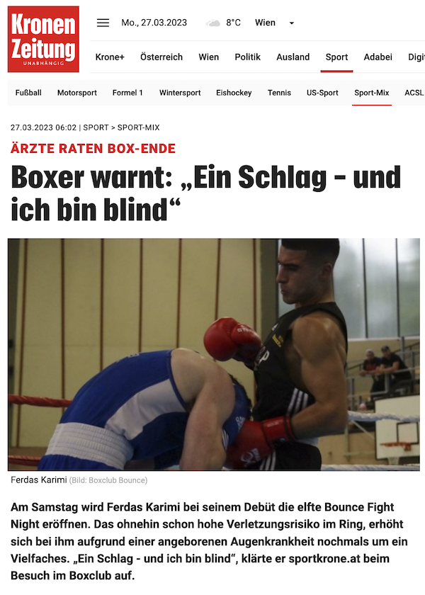 Krone online: Boxer warnt: „Ein Schlag - und ich bin blind“