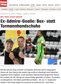 Kronen Zeitung: Ex-Admira-Goalie: Box statt Tormannhandschuhe